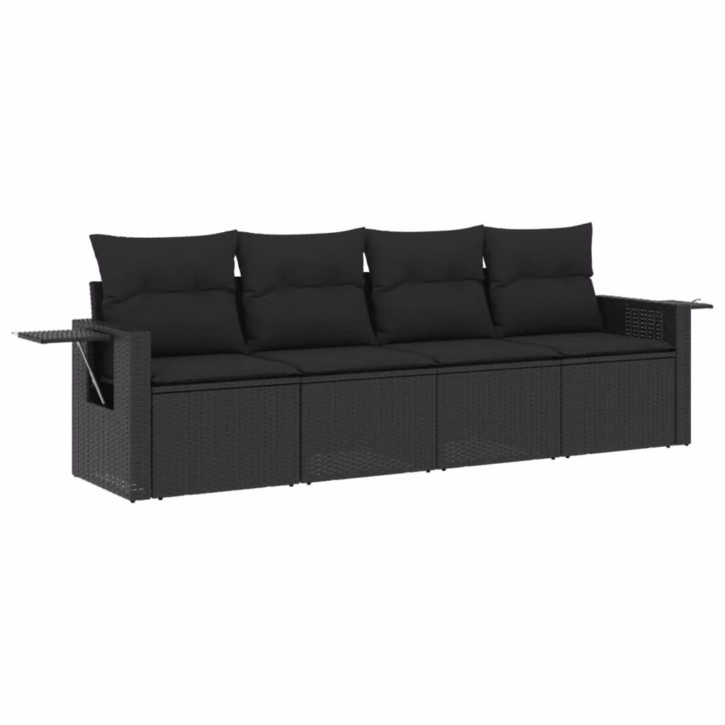 Set Divani da Giardino 4 pz con Cuscini Nero in Polyrattan