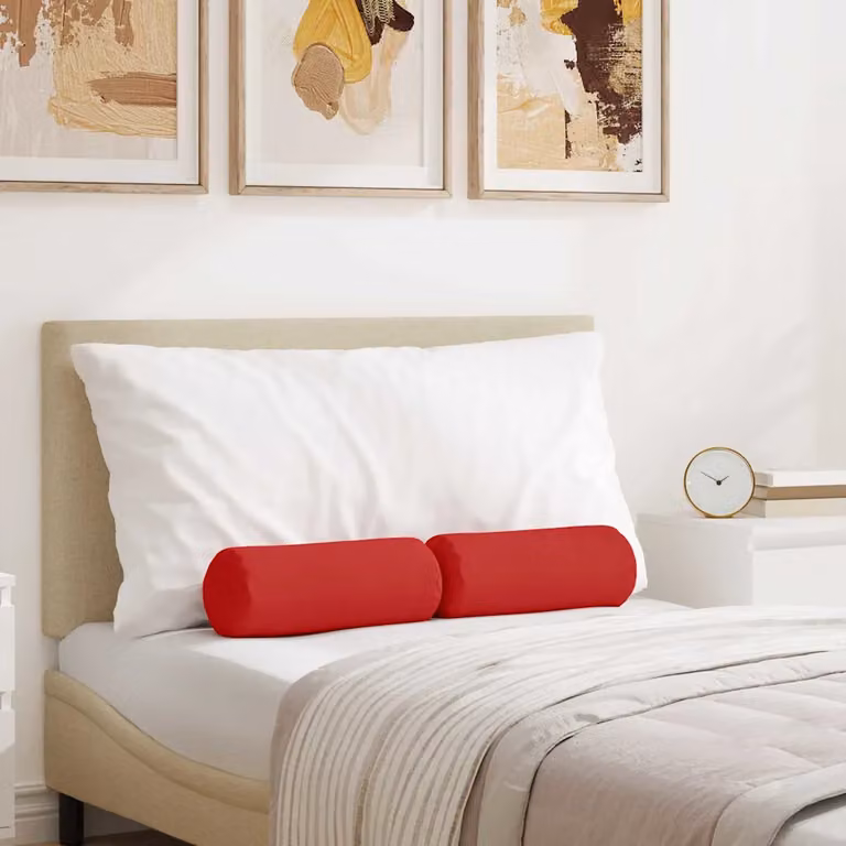 Set di 2 cuscini a rullo vidaXL in tessuto rosso con rivestimento lavabile, Ø 15 x 40 cm