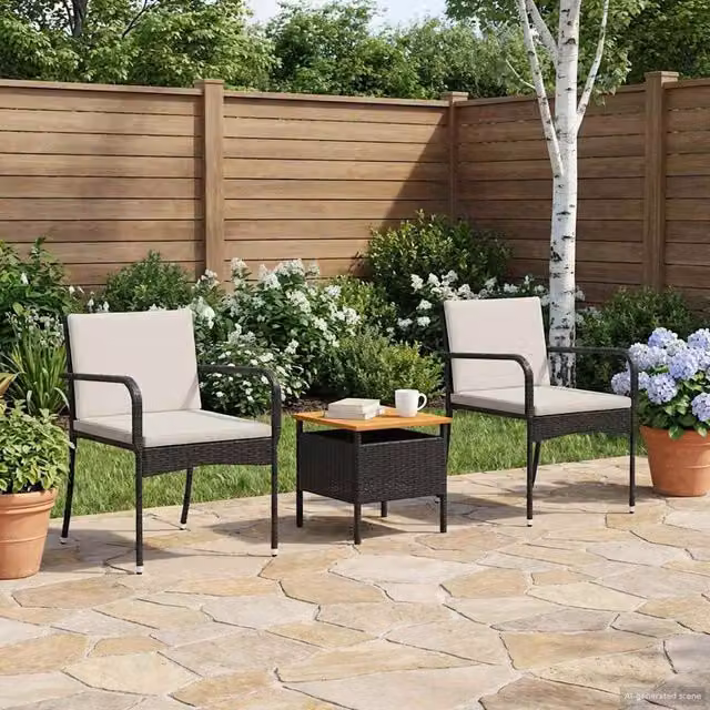 Set da giardino moderno vidaXL in polyrattan e legno di acacia nero – 1