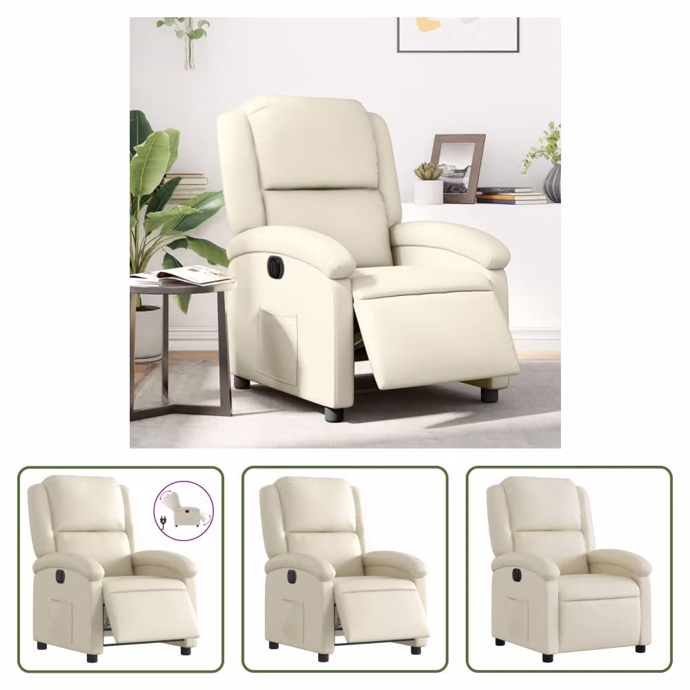 The Living Store Recliner elettrico in ecopelle crema