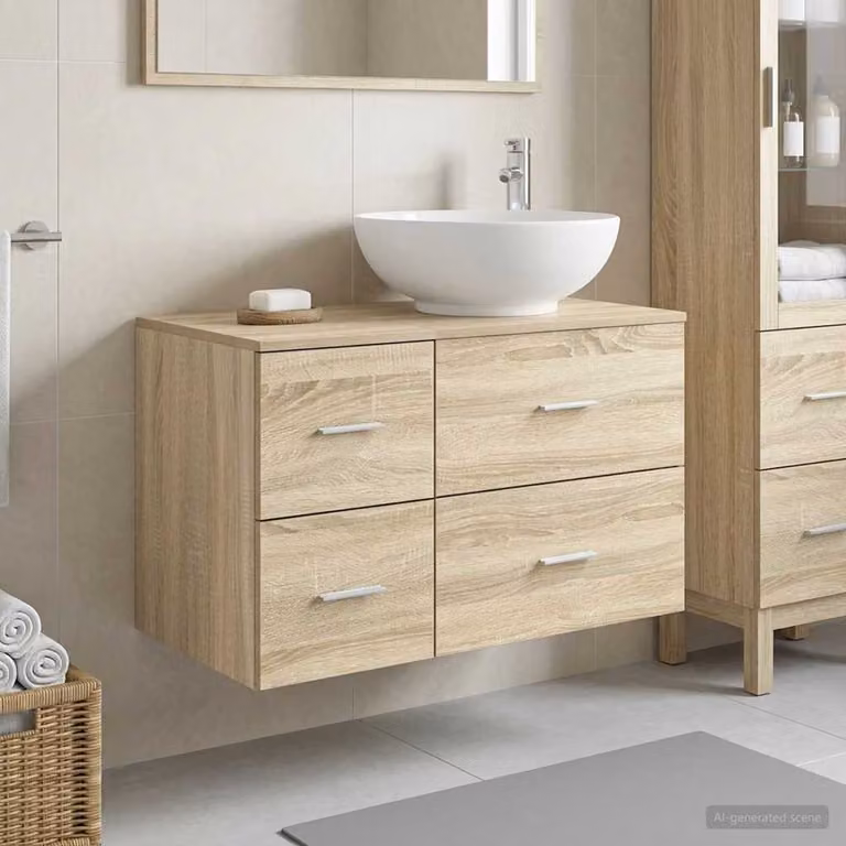 Set di mobili per il bagno vidaXL composto da mobile lavabo e mobile contenitore in legno marrone stile minimalista