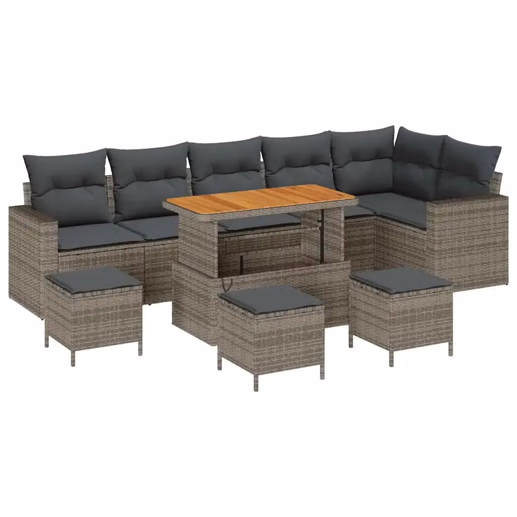 Set Divano da Giardino vidaXL 8 Posti a Forma di L Grigio con Cuscini e Tavolino – 2