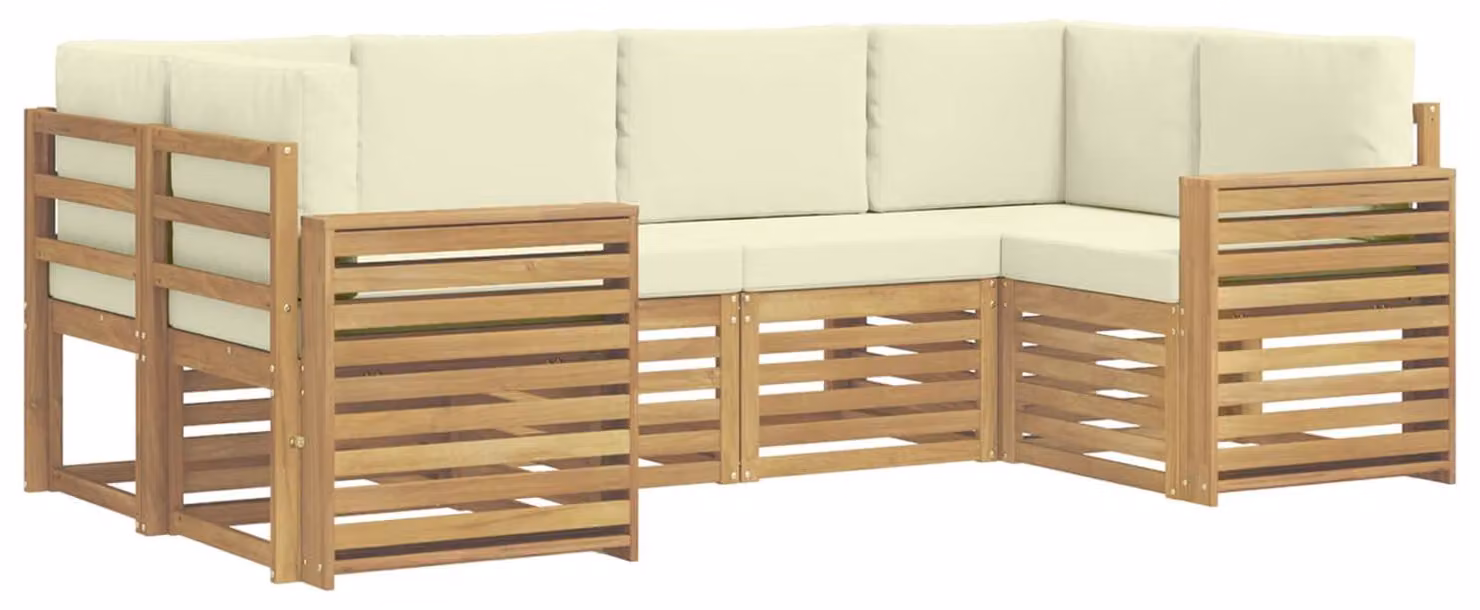 Set di divani da esterno, 6 pezzi, bianco e crema
