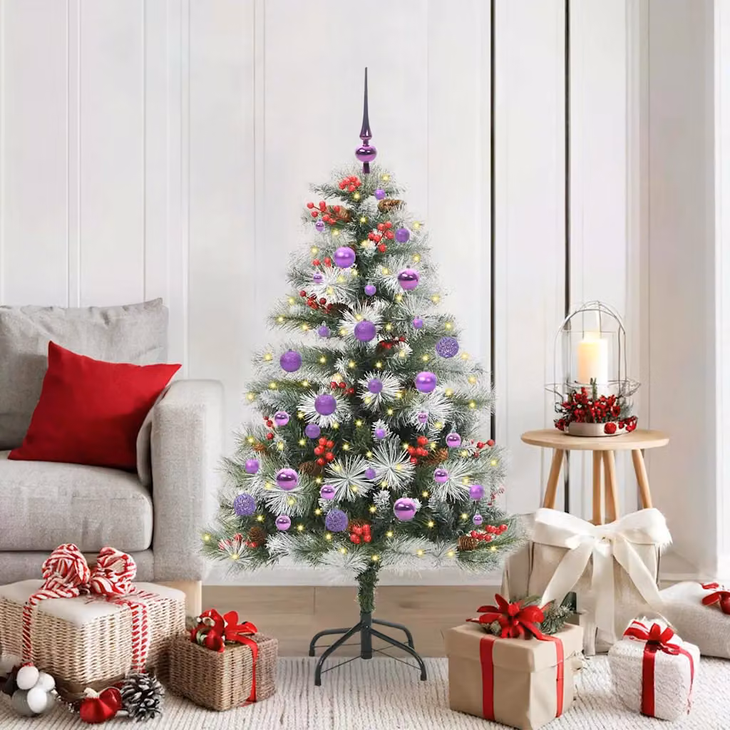 Albero di Natale artificiale moderno vidaXL con luci LED bianco caldo, verde e bianco, Altezza: 150 cm