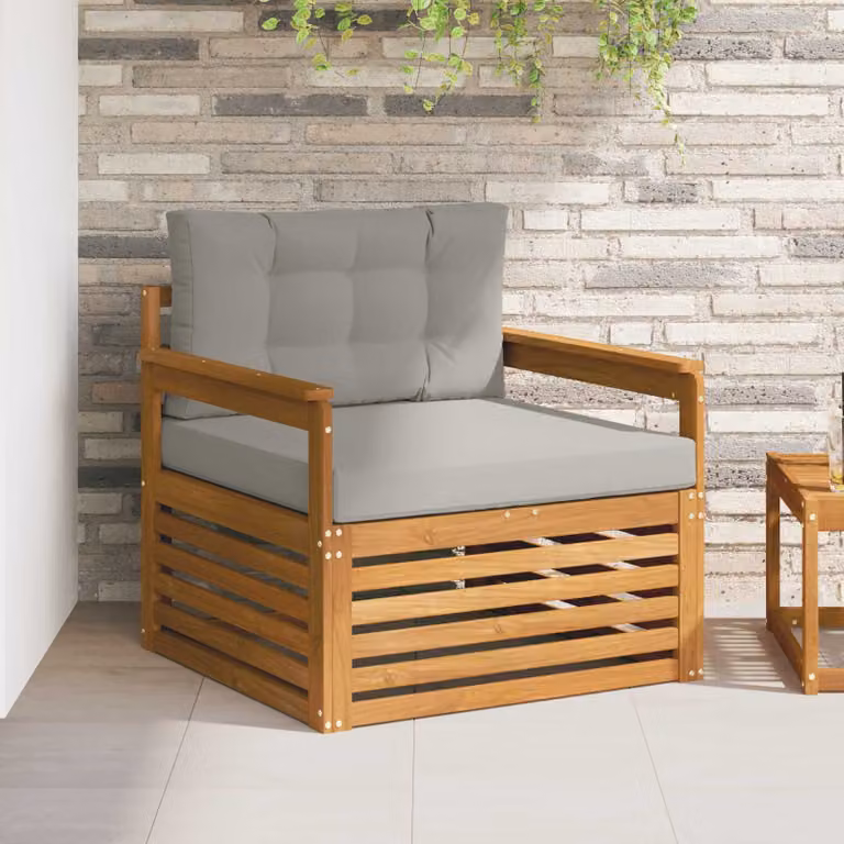 Divano da esterno moderno vidaXL in legno di acacia massello con cuscini in poliestere resistente ai raggi UV, marrone e grigio