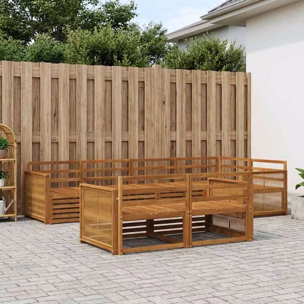 Set di divani da esterno vidaXL 7 pezzi in legno di acacia marrone con cuscini inclusi e design a L per giardino e terrazza