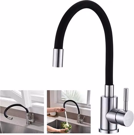 Keukenkraan Flexibile con Uscita Flessibile, Keukenkraan con Alta Pressione 360° Rotativa con Sfoglia Idroeconomica, Keukenmengkraan in Acciaio Inossidabile 304 con Uscita in PVC
