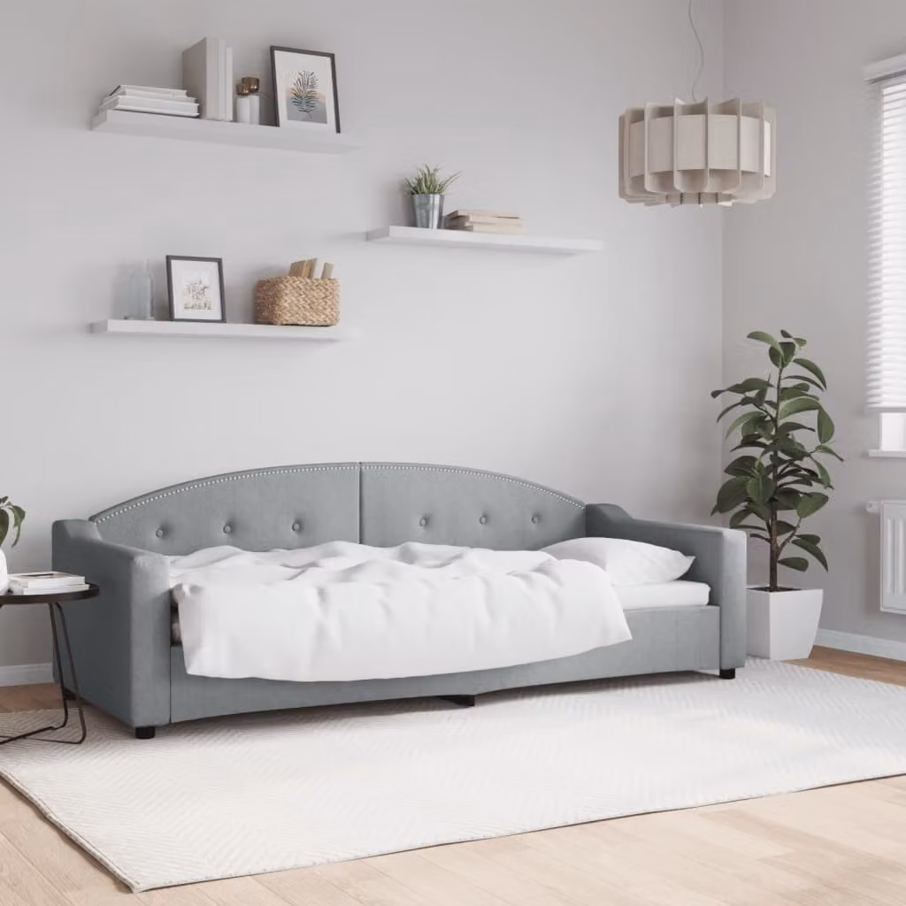 Letto da giorno vidaXL Grigio Chiaro in tessuto con struttura in legno e metallo L: 200 cm, P: 80 cm, H: 75 cm