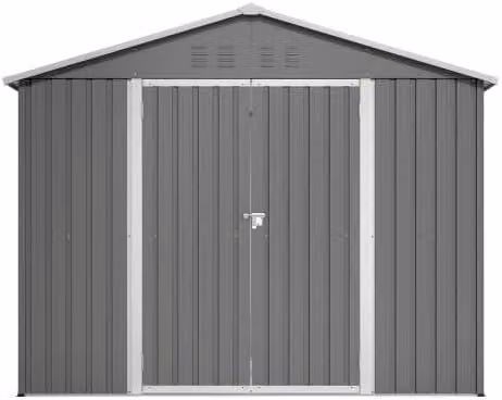 Edificio in metallo, capanno da giardino, deposito attrezzi, garage per biciclette, capanno da giardino in acciaio di 8x6 piedi, capanno per attrezzi zincato con base, struttura in metallo resistente alle intemperie per il giardino, garage per tosaerba ro