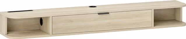 Mobile TV sospeso HOMCOM in legno naturale con cassetto ribaltabile e 2 ripiani aperti, L 140 x P 24 x H 16 cm