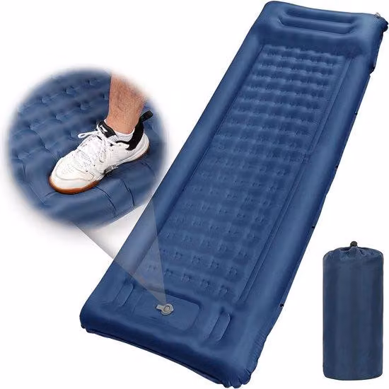 Materasso gonfiabile ultraleggero da campeggio, blu, impermeabile, con pompa a pedale