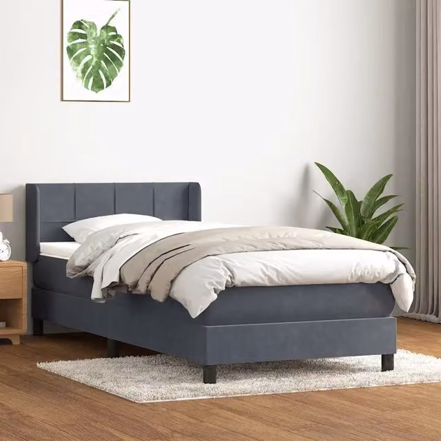 Letto Ibrido con Giroletto a Molle e Materasso vidaXL in Velluto Grigio e Bianco L: 83 cm, P: 223 cm, H: 30 cm