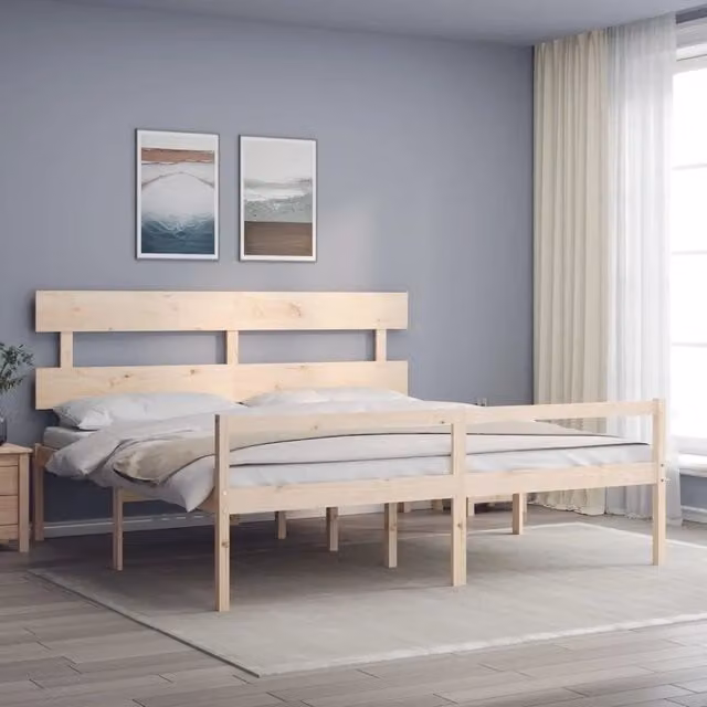 Letto per Anziani con Testiera-Struttura Letto per Anziani 200x200 cm in Legno Massello 340436