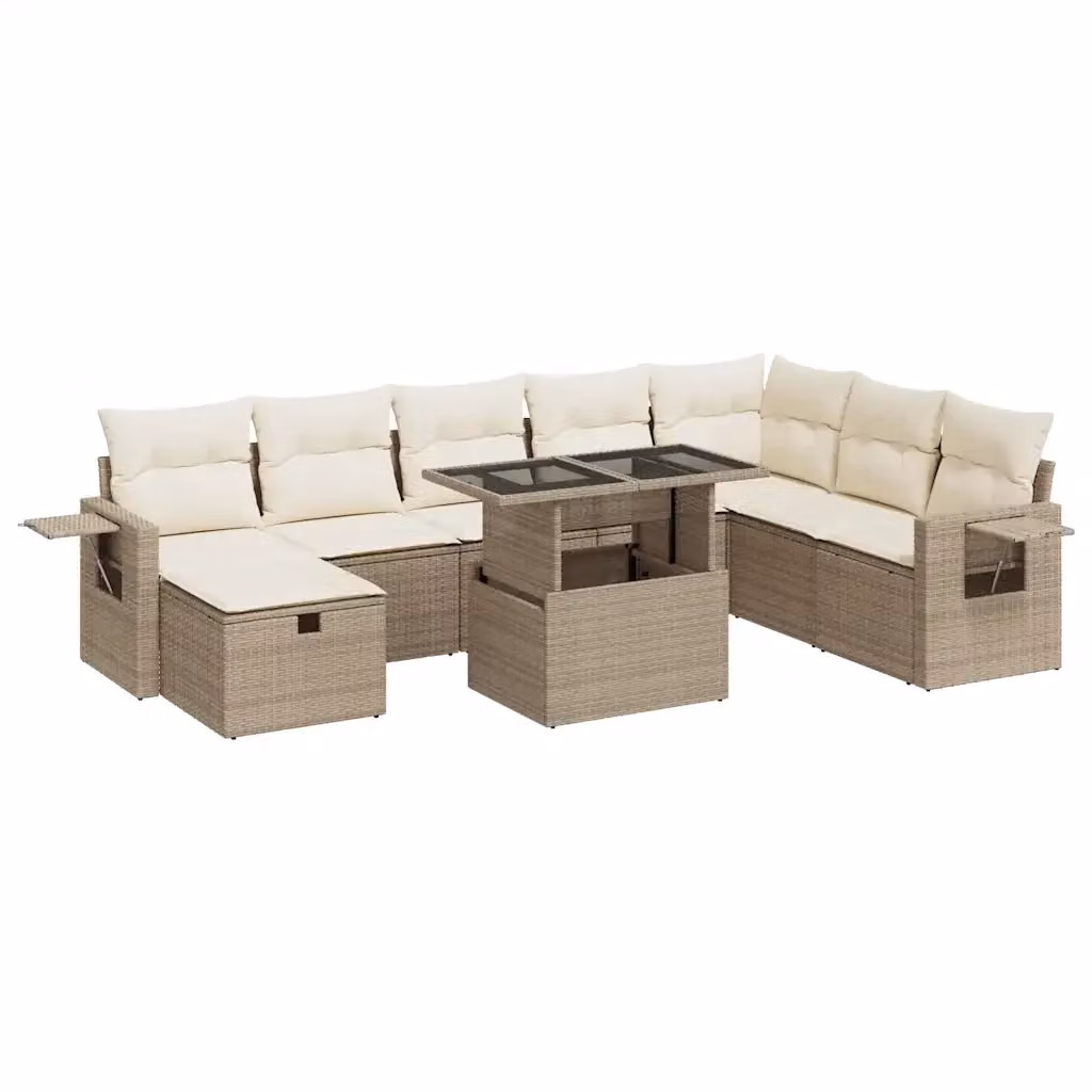 Set Divano da Giardino vidaXL 9 Pezzi in Polyrattan con Cuscini Beige e Tavolino da Caffè – 2