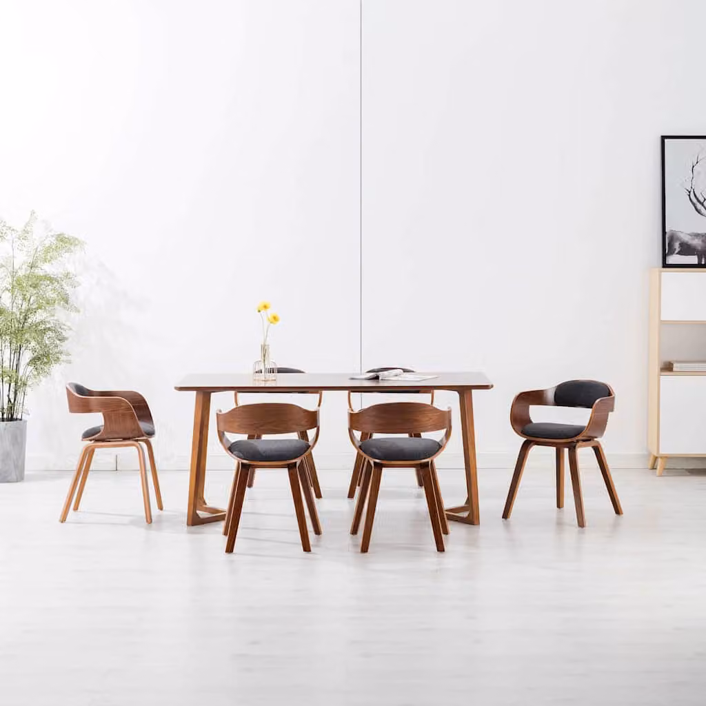 Set di 6 sedie da pranzo vidaXL in tessuto grigio e legno curvato marrone per cucina e sala da pranzo