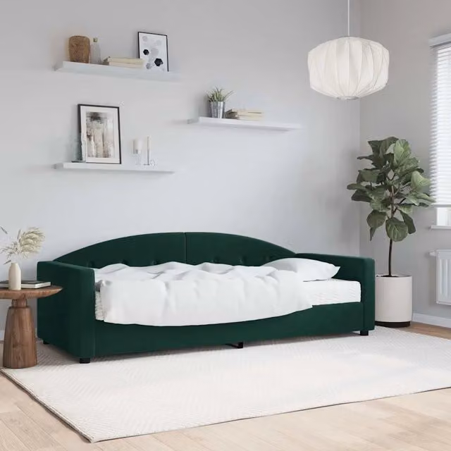 Divano Letto con Materasso Verde Scuro 90x200 cm in Velluto 3197279