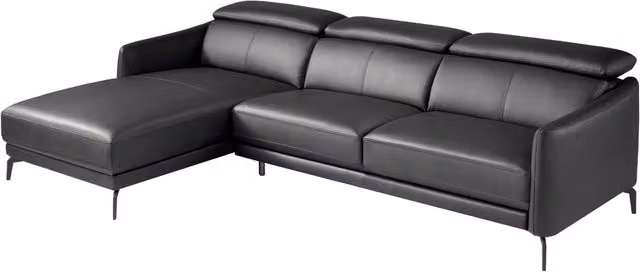 Divano moderno a L con chaise longue sinistra in pelle nera Angel Cerda S L con struttura in legno massello e poggiatesta regolabile – 1