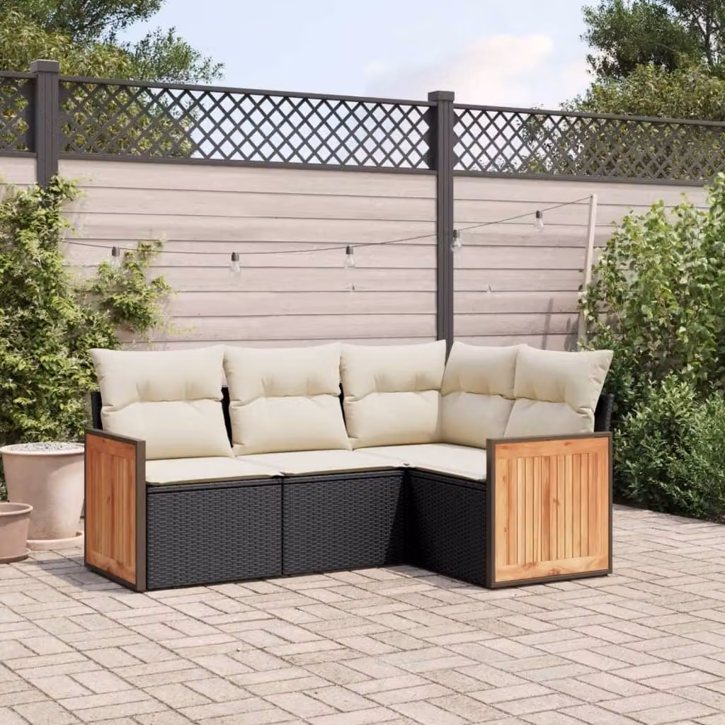 Maison Exclusive - Set Divani da Giardino 4 pz con Cuscini Nero in Polyrattan