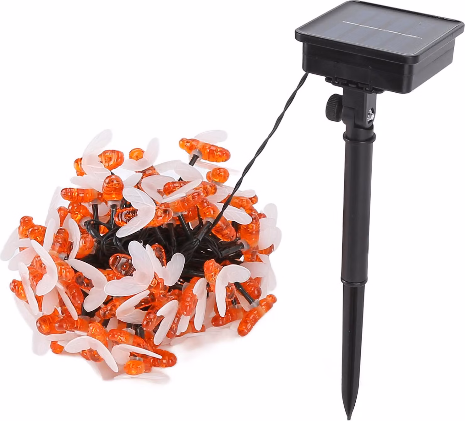 Fata solare a LED, a forma di ape, impermeabile, luce decorativa per giardino, terrazza, bianco caldo, 12 m, 100 LED, 8 modalità di funzionamento