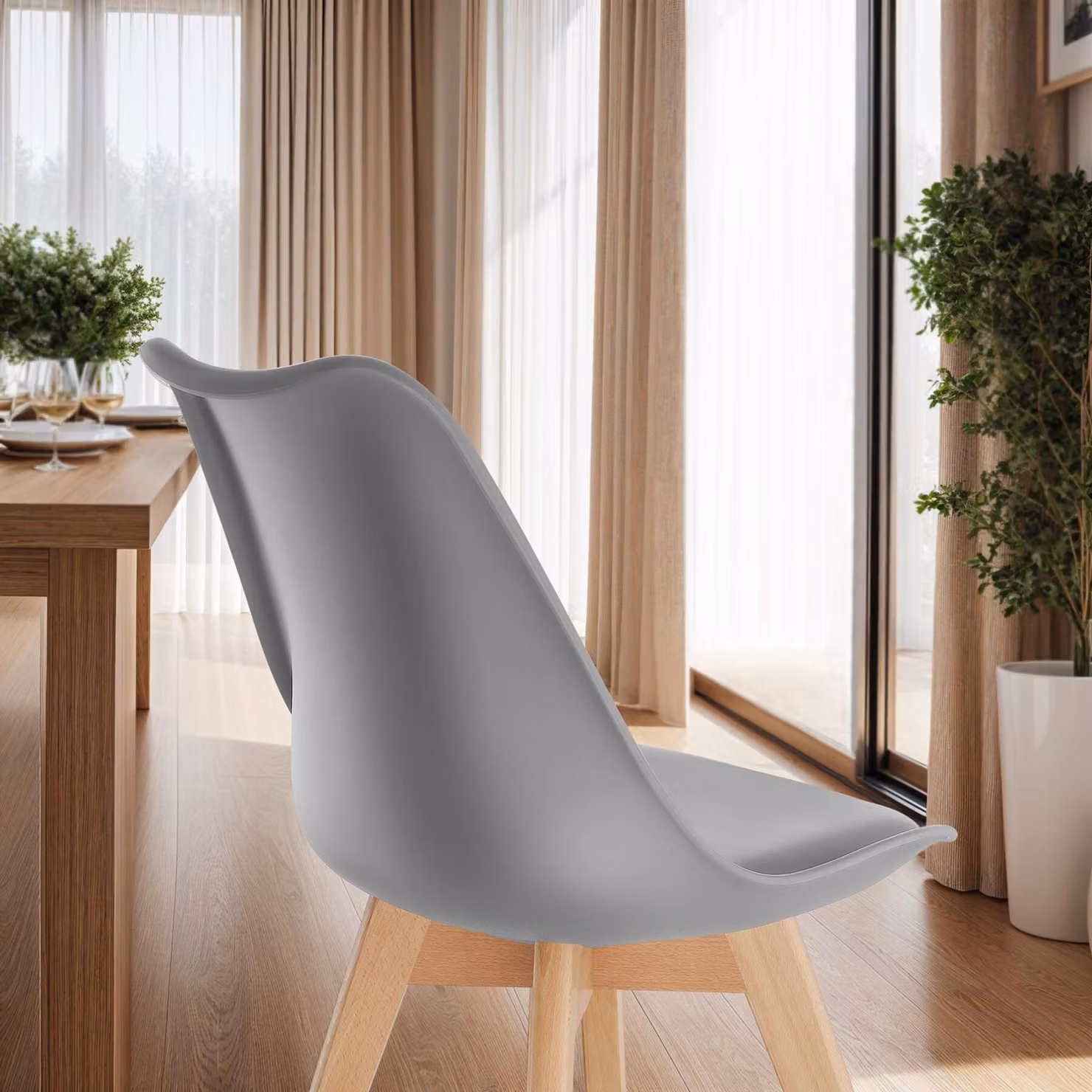 Set di 4 sedie da tavola in stile scandinavo TecTake GmbH, grigio, legno di ontano e plastica – 2