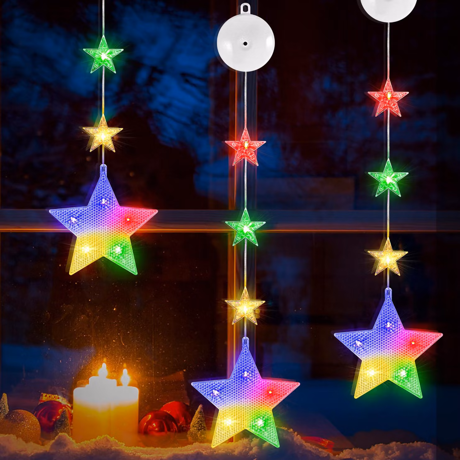 Set di 3 luci natalizie a LED, a forma di stella, con 8 modalità, timer e alimentazione a batteria