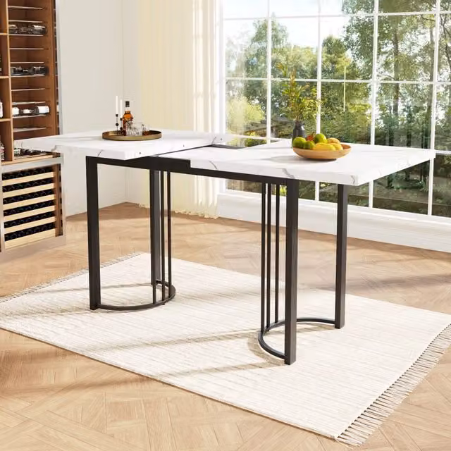 Tavolo da pranzo allungabile Mivray con piano telescopico in MDF laminato e struttura in metallo, bianco e nero, L: 140 cm, P: 80 cm, H: 75.5 cm