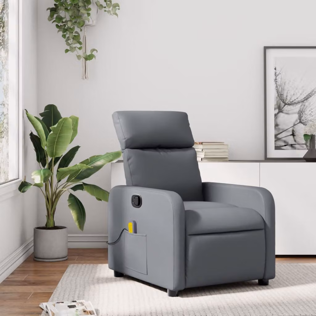 vidaXL Poltrona Relax Reclinabile in Similpelle Grigia con Braccioli