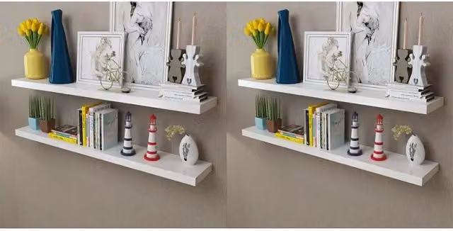 vidaXL Set di 4 mensole a parete bianche in MDF, L: 120 cm – 2