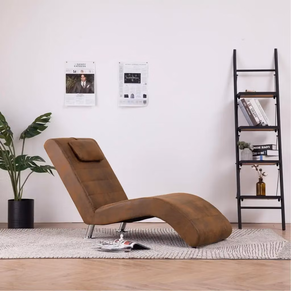 Sdraio da giardino moderna DESIGN IN con cuscino in pelle sintetica scamosciata marrone e struttura in acciaio verniciato a polvere con poggiatesta regolabile – 2