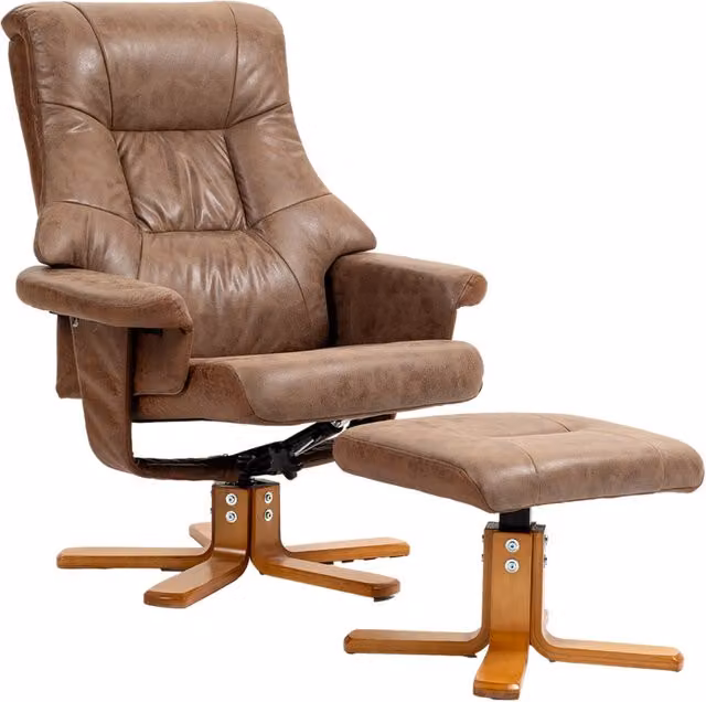 Poltrona relax reclinabile 135¡ã girevole 360¡ã con poggiapiedi rivestimento tessuto marrone ¨C Xylo