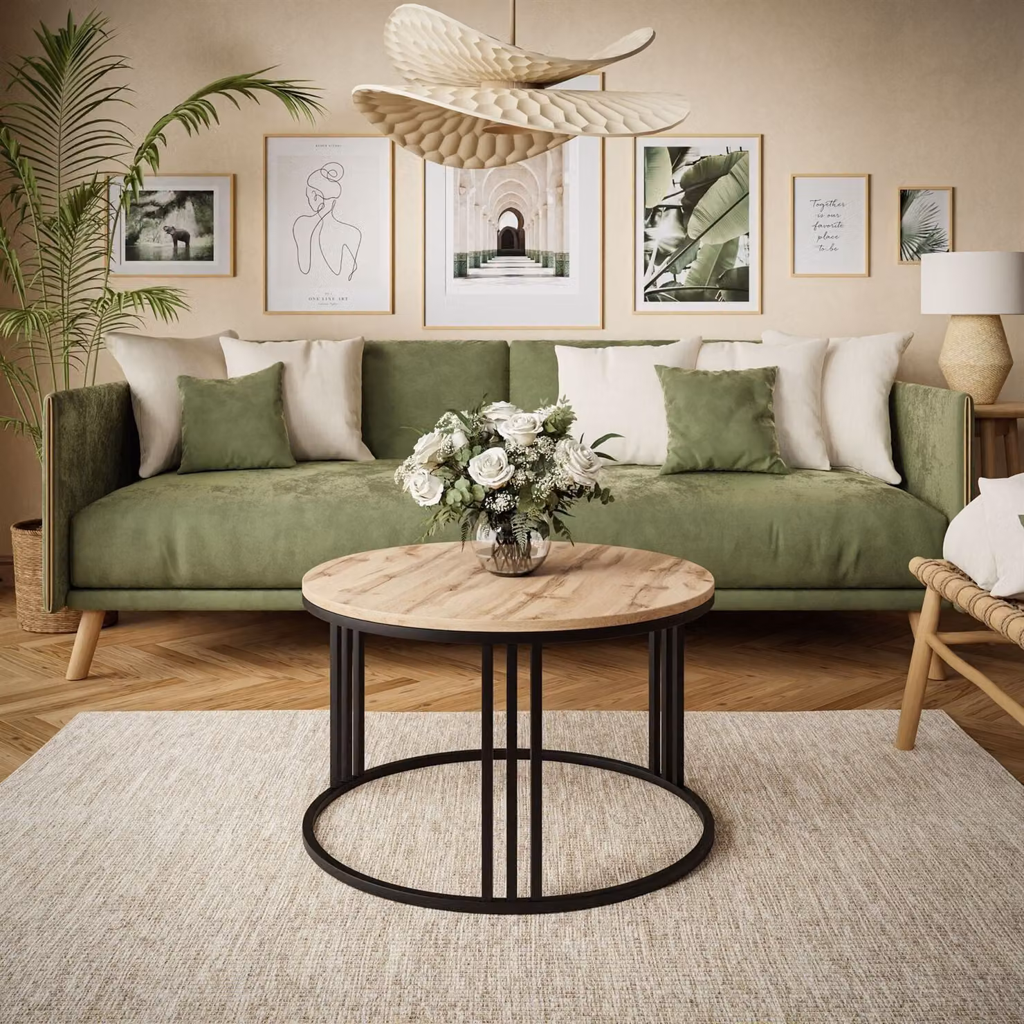 Tavolino rotondo LORI LOFT, nero / rovere Wotan