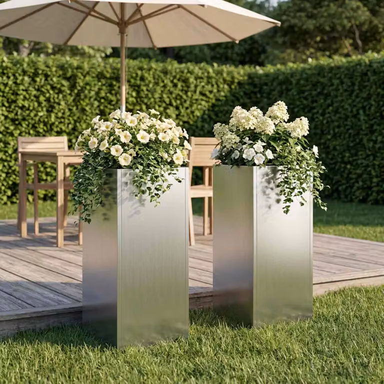 Set di 2 vasi da giardino vidaXL in acciaio zincato argento L/P/H: 20 x 20 x 40 cm
