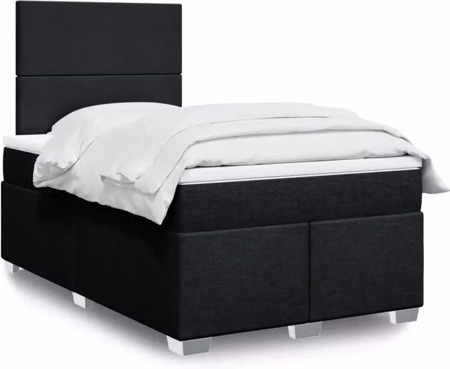 Letto Ibrido vidaXL con Giroletto a Molle e Materasso in Tessuto Nero e Bianco L/P/H: 200 x 120 x 150,5 cm – 1
