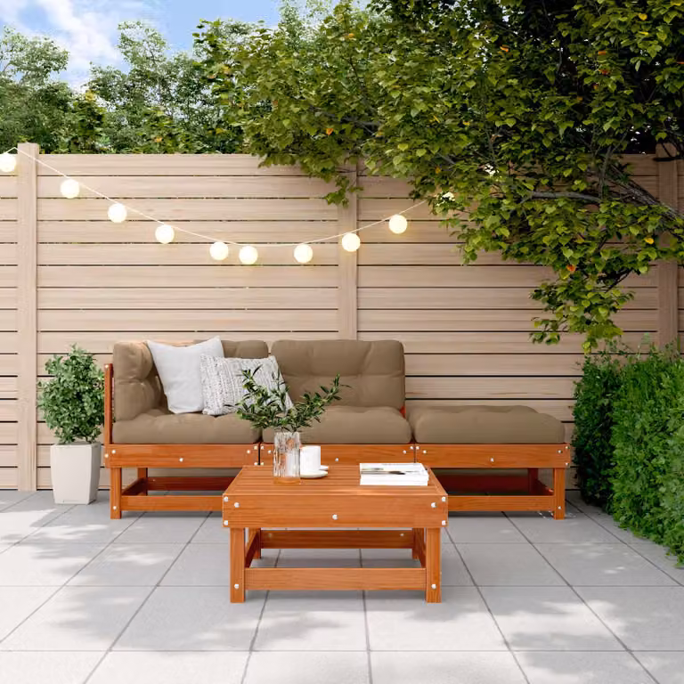 Set Lounge da Giardino vidaXL 4 pz in Legno di Pino Cerato Marrone con Cuscini e Tavolino