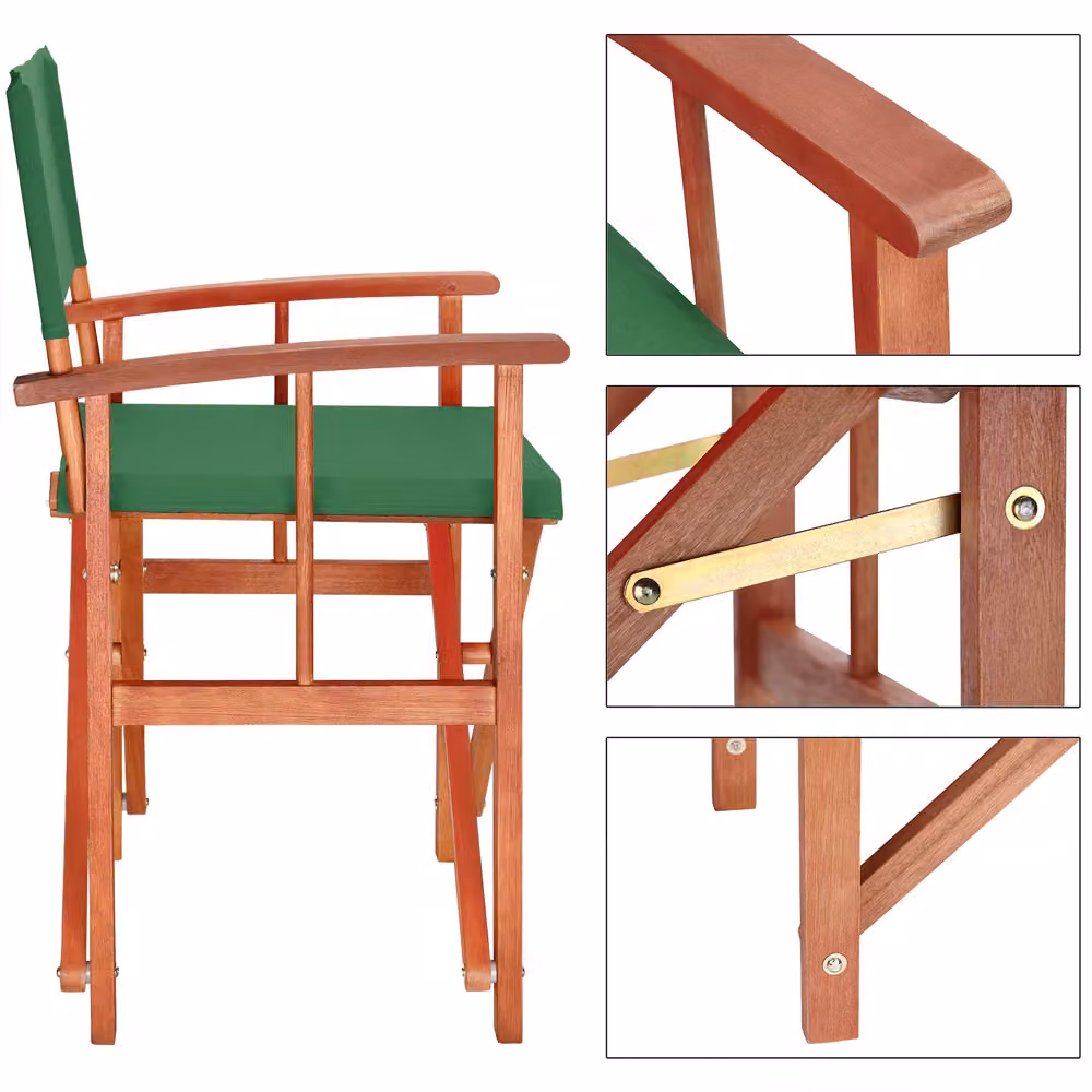 Set di 2 sedie da regista Cannes Casaria in legno di eucalipto oliato verde certificato FSC per giardino e terrazza H: 86,0 cm, L: 56,5 cm, P: 48,0 cm – 3