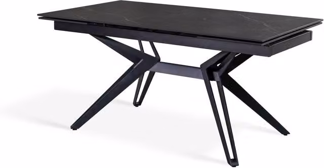 E-Stylo Tavolo Allungabile Rettangolare con Piano in Ceramica Marmo Nero e Base in Metallo Nero Opaco L/P/H: 160/240 x 90 x 76 cm