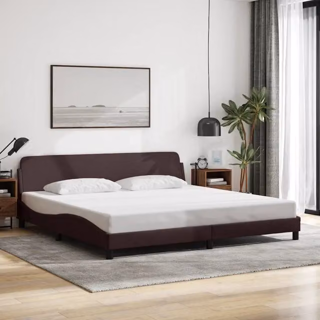 Letto matrimoniale moderno vidaXL in tessuto marrone con struttura in legno e metallo 200x200 cm – 1