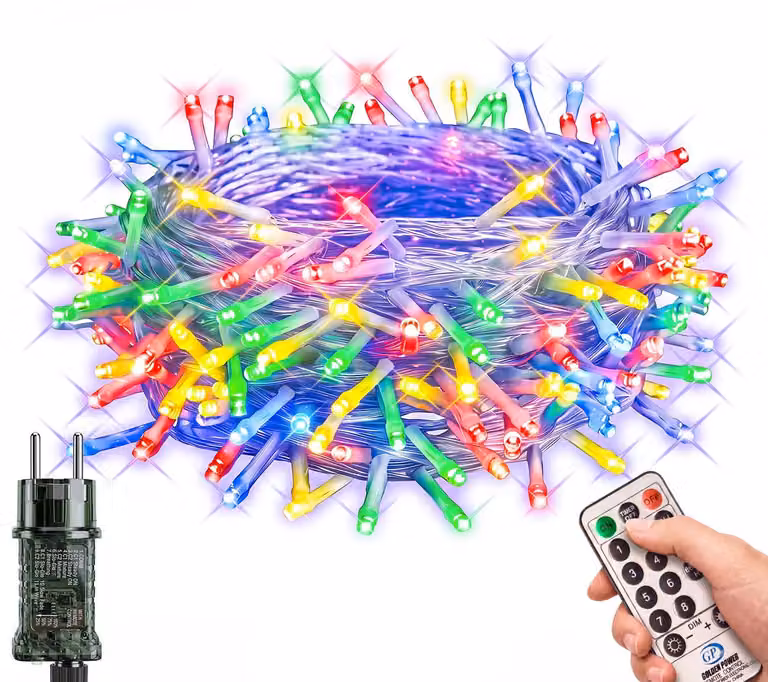 Catena luminosa con 100 LED, lunghezza 10 metri, con telecomando, multicolore