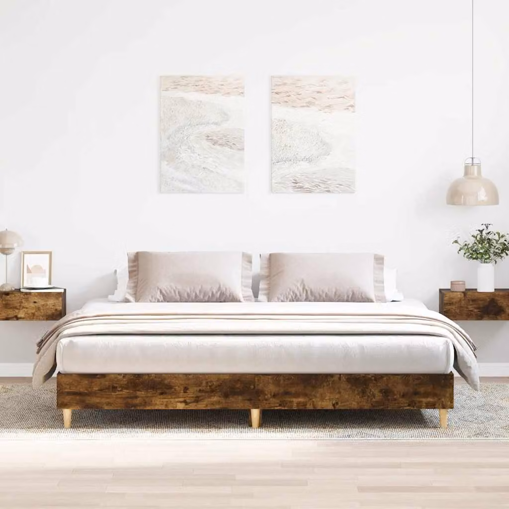 vidaXL Giroletto senza Materasso in Rovere Fumo e Legno, L/P/H: 200 x 160 x 25 cm