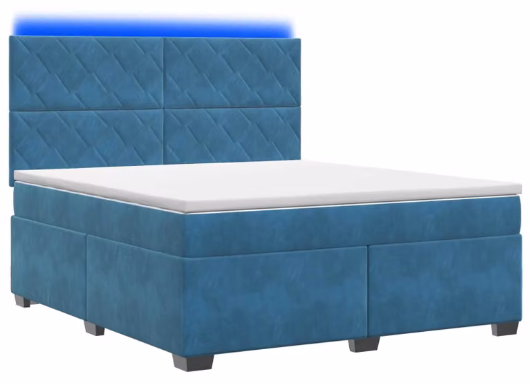 Letto boxspring con materasso e testiera blu 180 x 200 cm in velluto