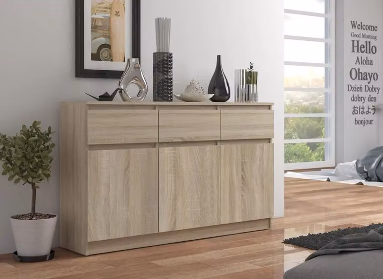 Cassettiera con cassetti e ante SAVRILA - rovere sonoma