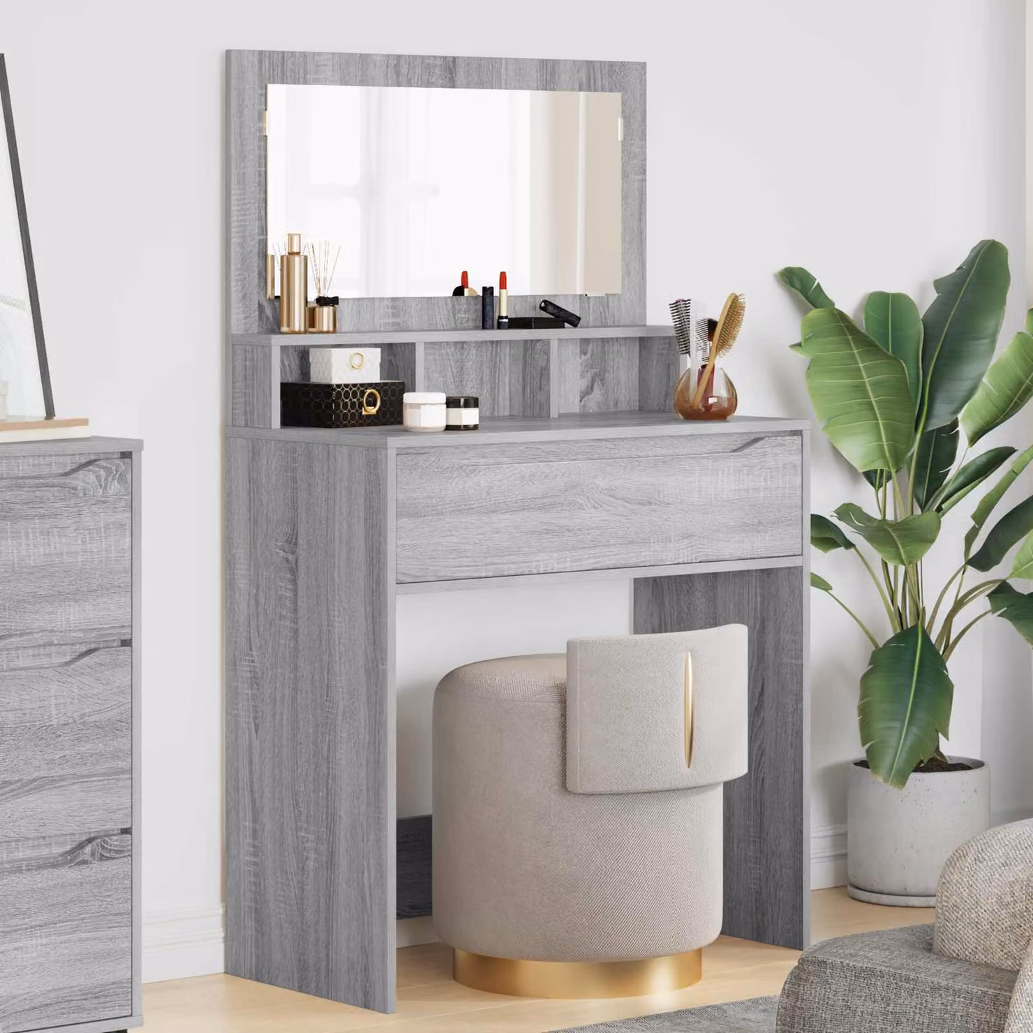 vidaXL Tavolo da trucco per camera da letto in stile minimalista, colore grigio, L: 135,0 cm, P: 39,5 cm, H: 80,0 cm