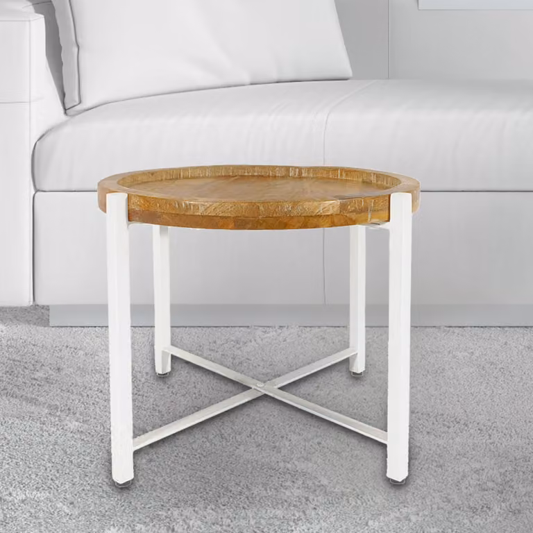 Tavolino ø55cm tavolino rotondo da salotto Sioux metallo bianco puro
