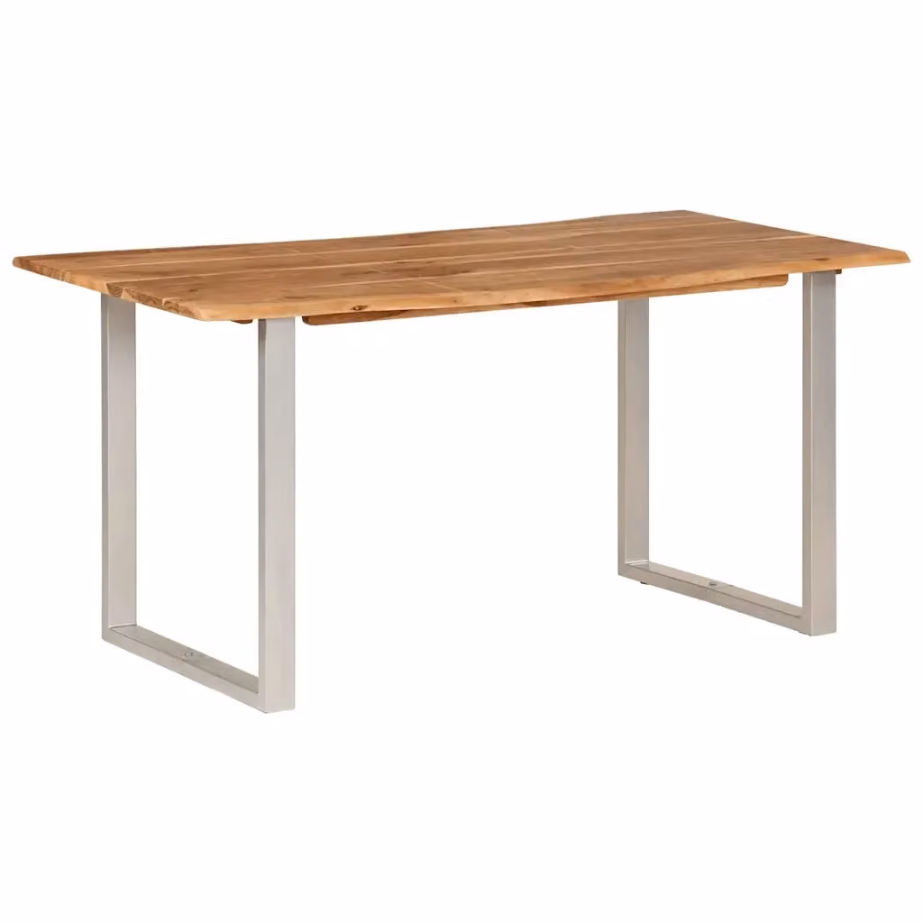 Tavolo da Pranzo Rettangolare in Legno di Acacia e Metallo Stile Industrial vidaXL L: 154 cm, P: 80 cm, H: 76 cm, Marrone e Argento – 2