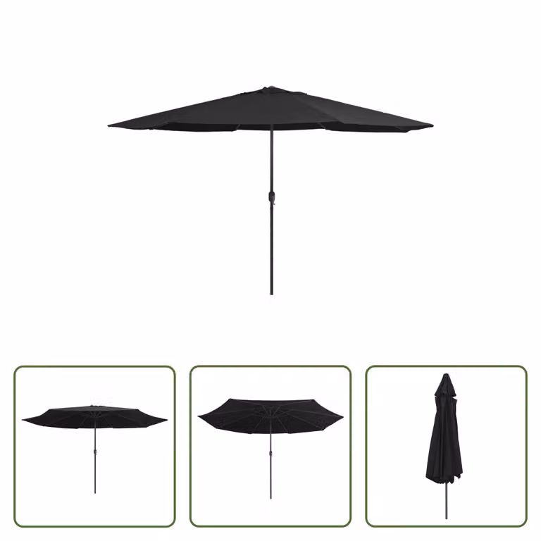 The Living Store ombrellone con asta in metallo 390 cm nero