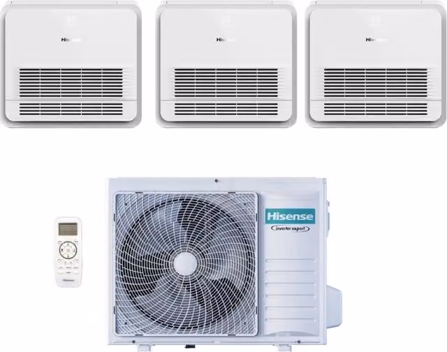 Climatizzatore Condizionatore Hisense Trial Split Console 9+9+12 3AMW72U4RJC Bianco con Wi-Fi e Telecomando
