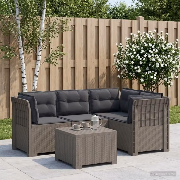 Set da giardino vidaXL moderno a forma di L con divano angolare, tavolino da caffè e cuscini in polyrattan, colore antracite