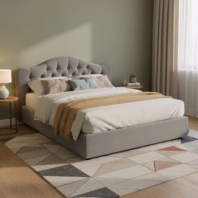 Letto Matrimoniale Allik DMORA con Materasso Incluso, Grigio, L/P/H: 180 x 190 x 210 cm