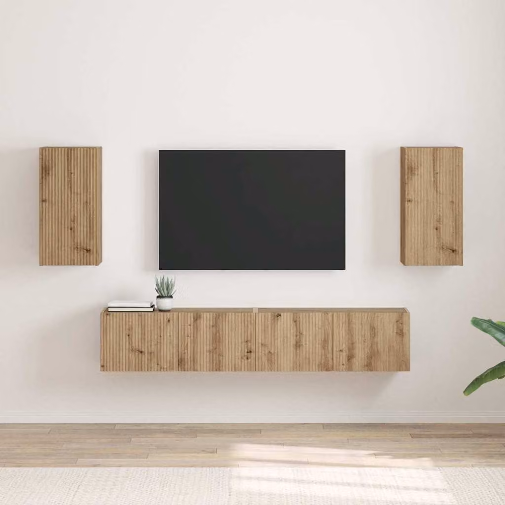 Set di 2 mobili TV da parete vidaXL in stile moderno, colore marrone rovere artigianale, L: 60 cm, P: 31 cm, H: 30 cm