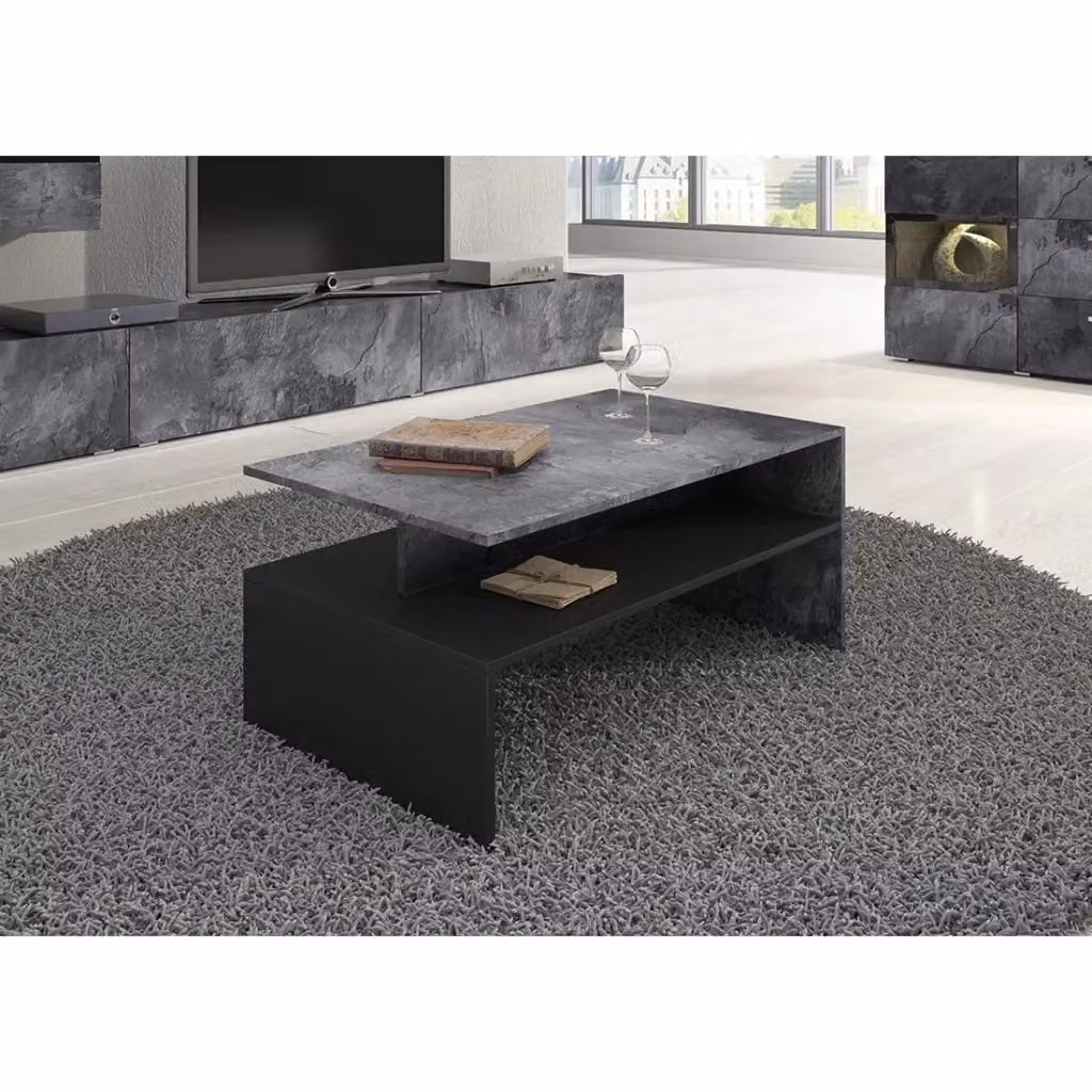 Tavolino da soggiorno moderno Meublorama rettangolare in MDF con finitura opaca grigio e nero L: 60 cm, P: 45 cm, H: 60 cm – 2